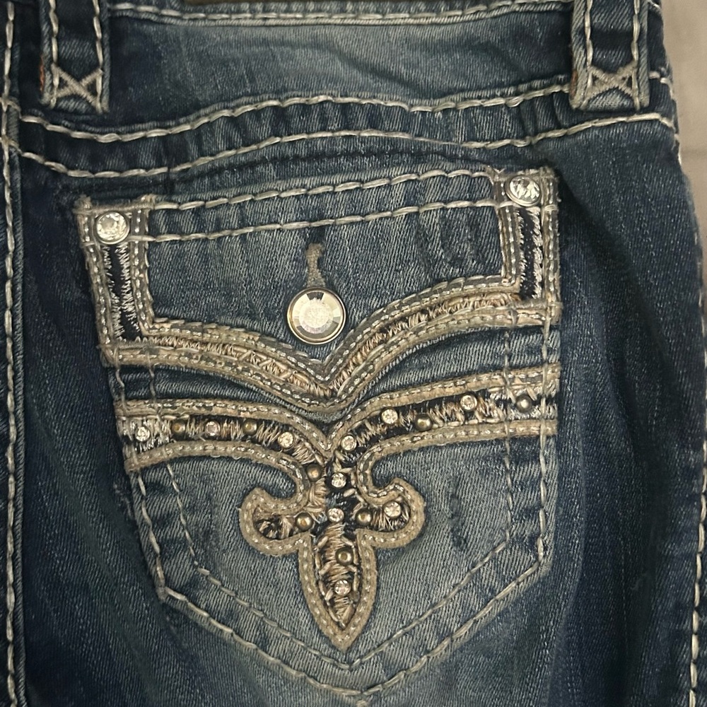 Rock Revival Silana Straight Jeans Women’s Sz 27 Contrast Stitch • Bling Pockets